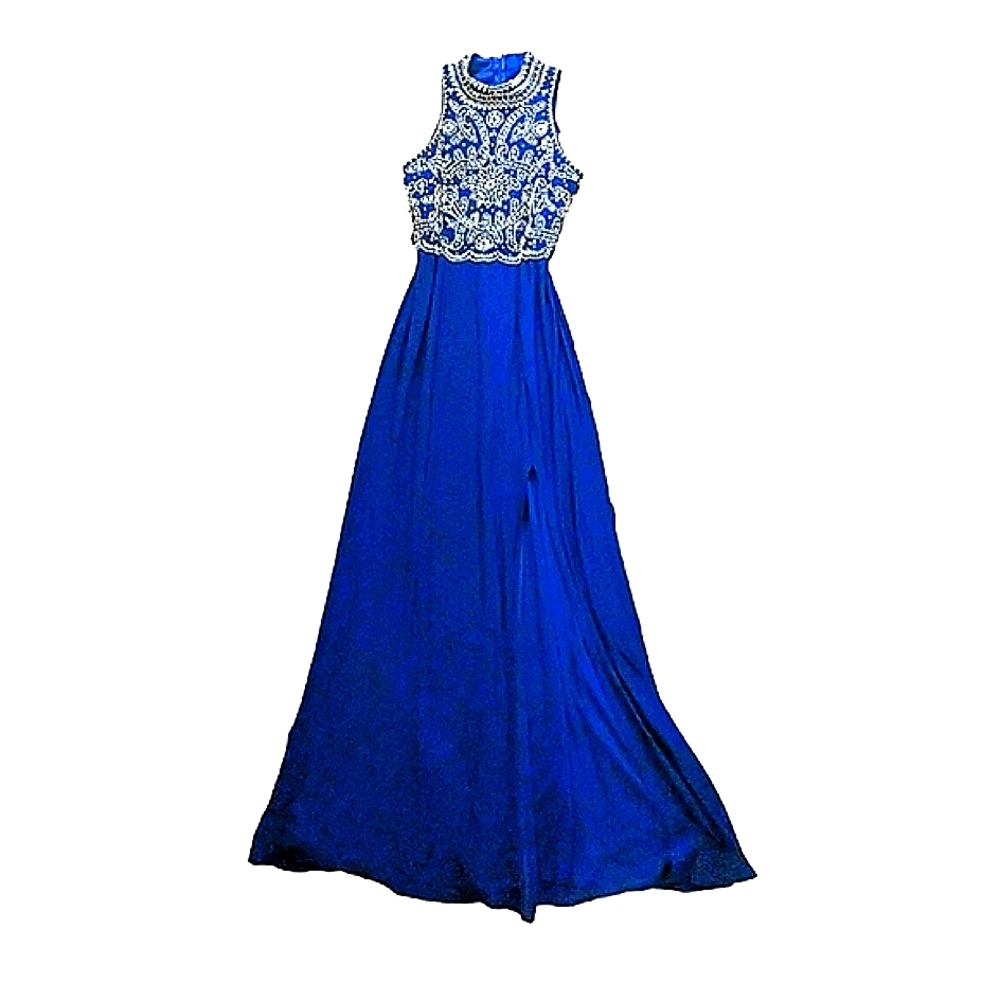 JACKIE JOHN | Gemstone studded bodice blue gown size 4